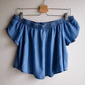 Off the shoulder denim-like top